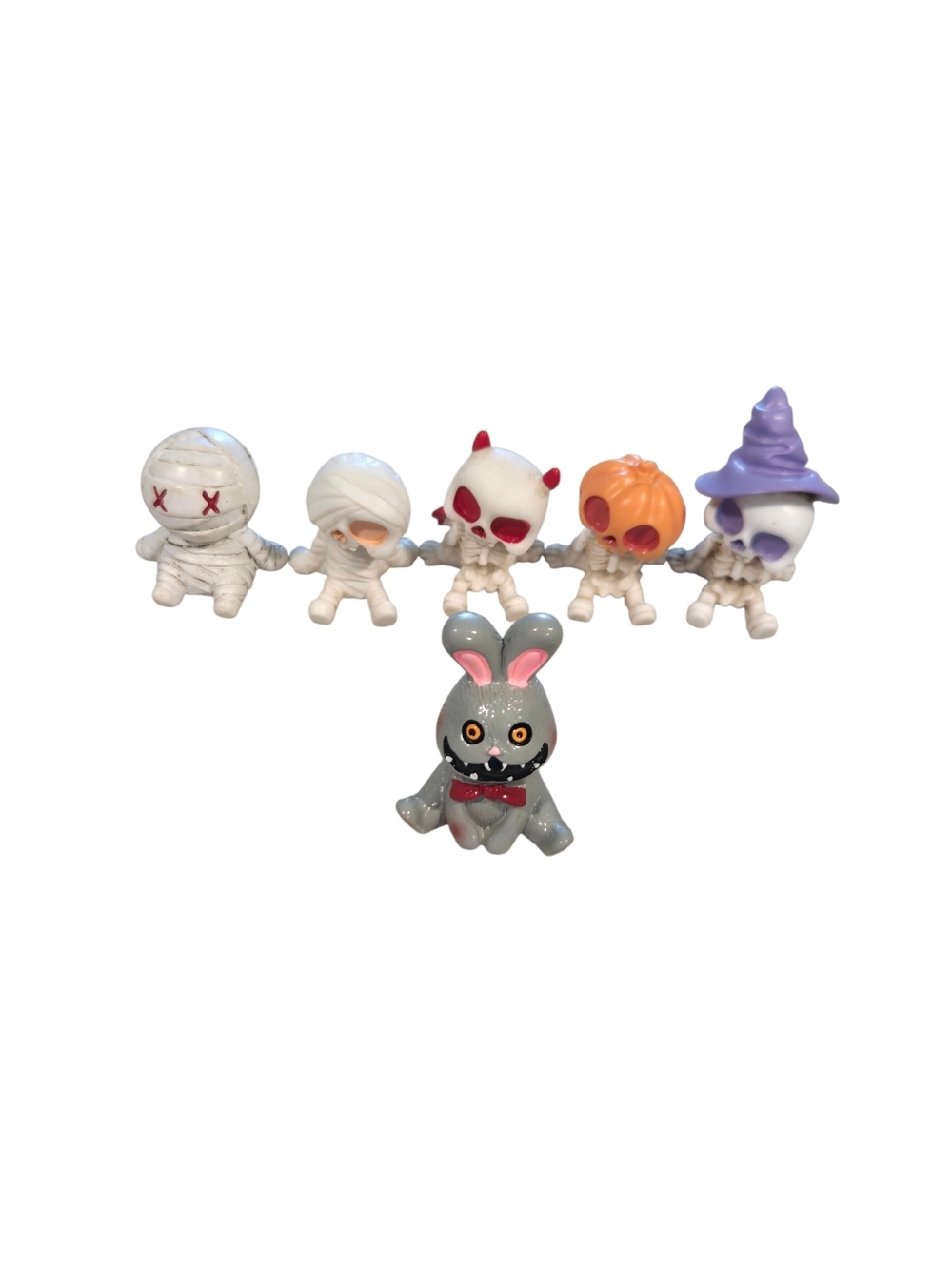 Mini Halloween Figurines Set of 6 Plastic Bunny Mummy Skeleton Approximately 1"